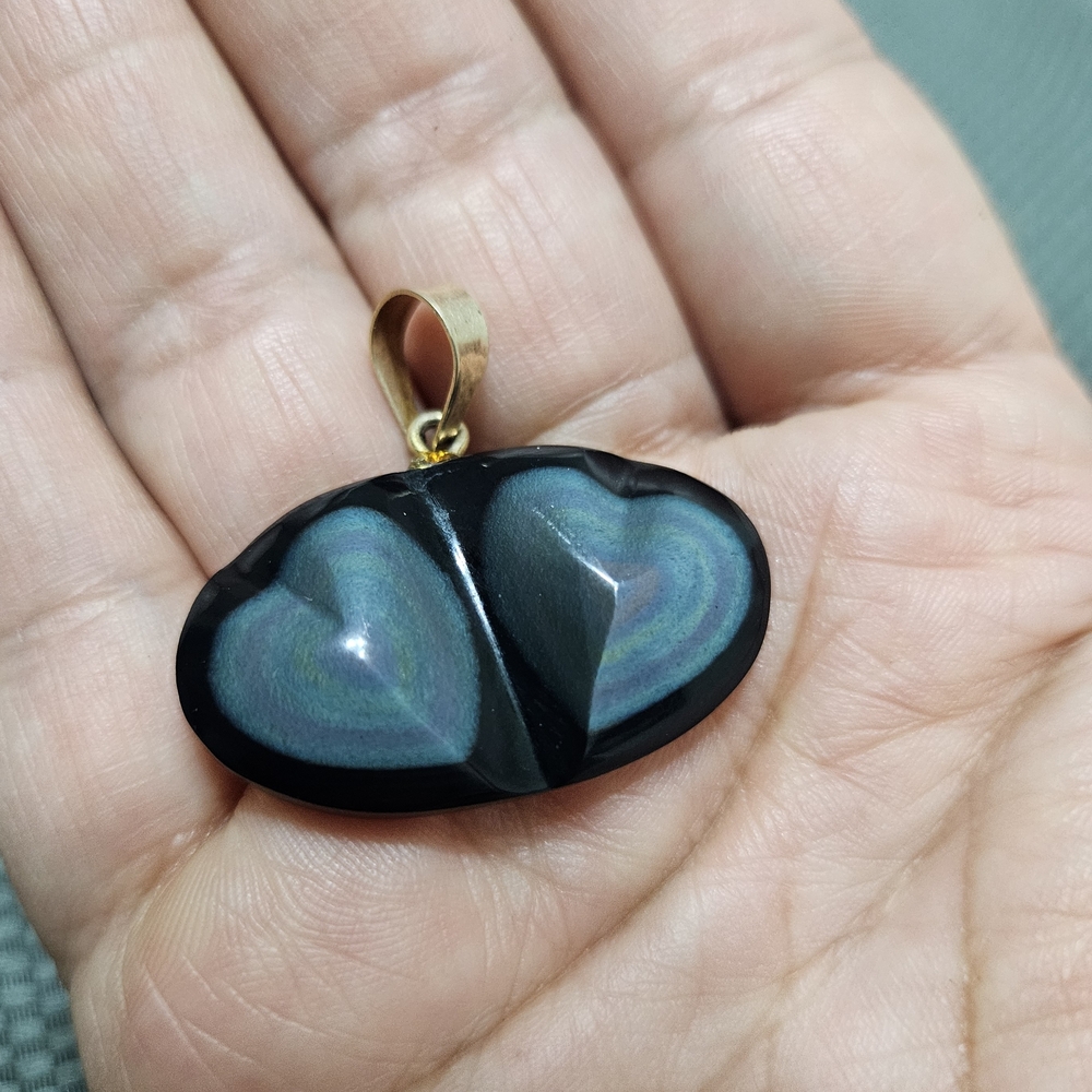 Obsidian Double Heart Pendant